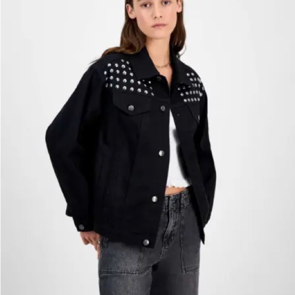 Madden Girl Black Studded Jean Jacket
